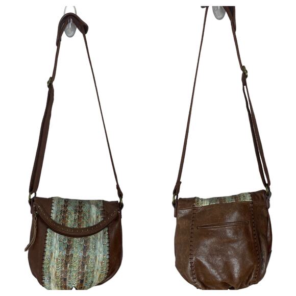 The Sak Handbags - The Sak Deena Crossbody Feather Stripe Studded Tan Leather Bag Purse